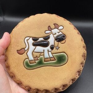 Cow Design signed vintage Ceramic Wall Plaque